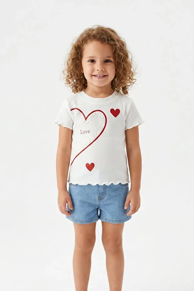 Детская футболка для девочек с принтом Half Heart Love Written Escabel, Red