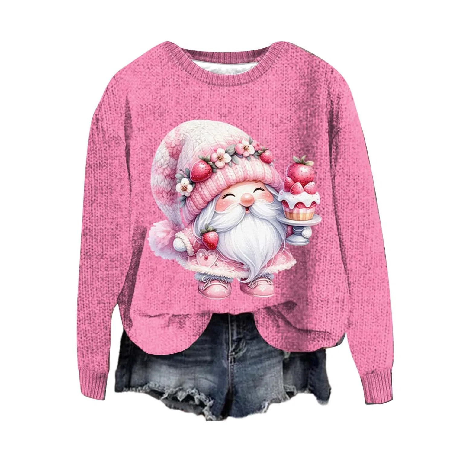 Женский свитшот с принтом Ugly Santa Claus HUIFUAO, Z01 Hot Pink