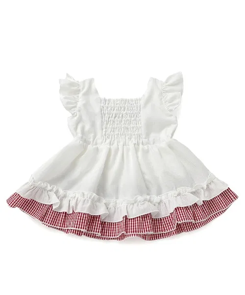 Детская туника с вышивкой клубники и лентой coeur a coeur, Off White — фото 3