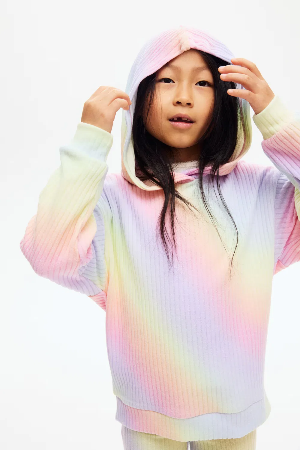 Комплект из двух предметов из трикотажа в рубчик с начесом H&M, Hellrosa/Regenbogenstreifen — фото 3