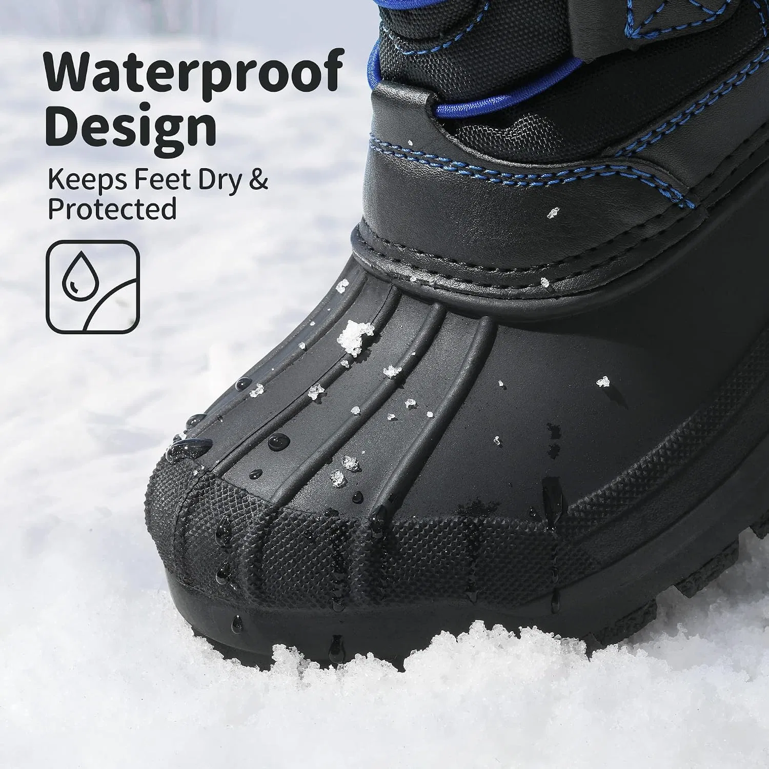 Детские зимние водонепроницаемые снежные ботинки DREAM PAIRS, Black/Grey/Royal — фото 3