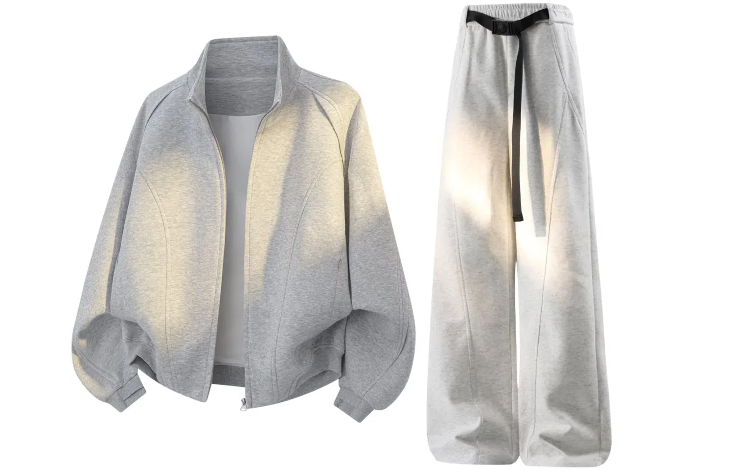 Детский комплект толстовки с воротником-стойкой Unisex Stand Collar Moderate GWAF, White Heather Gray/Black — фото 3