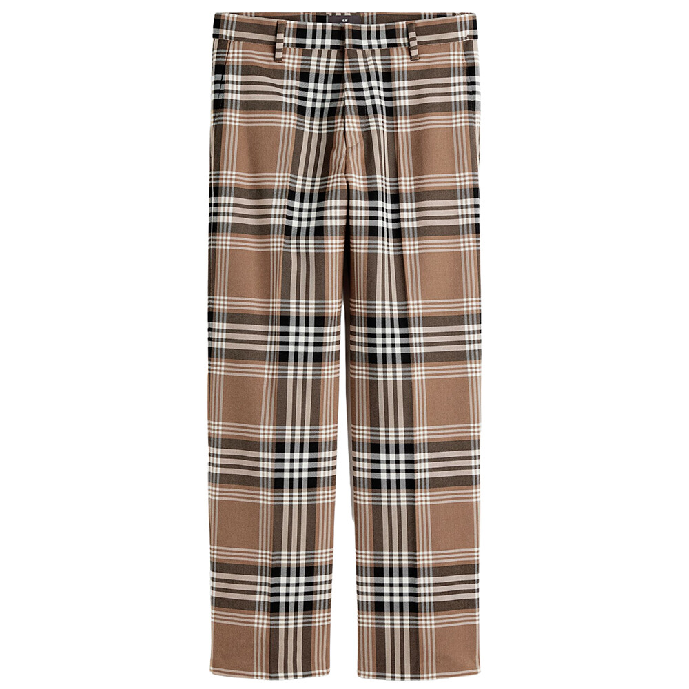 

Брюки H&M Plaid Relaxed Fit, темно-бежевый
