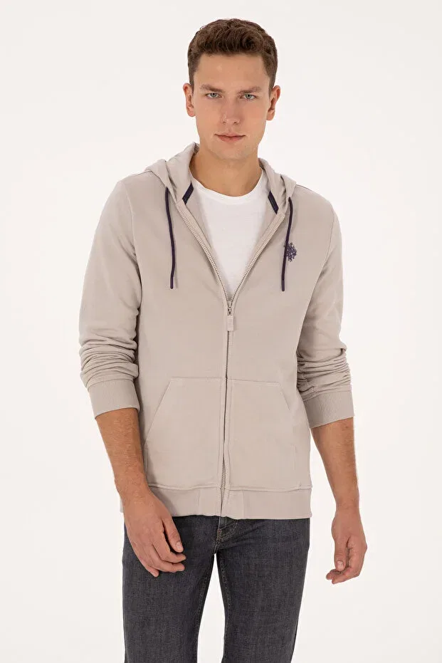 Мужской вязаное кардиган на молнии с капюшоном Regular Fit U.S. Polo Assn., Stone