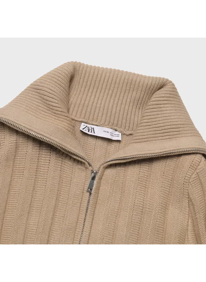 Кардиган с длинным рукавом и V-образным вырезом Zara, хаки — фото 4
