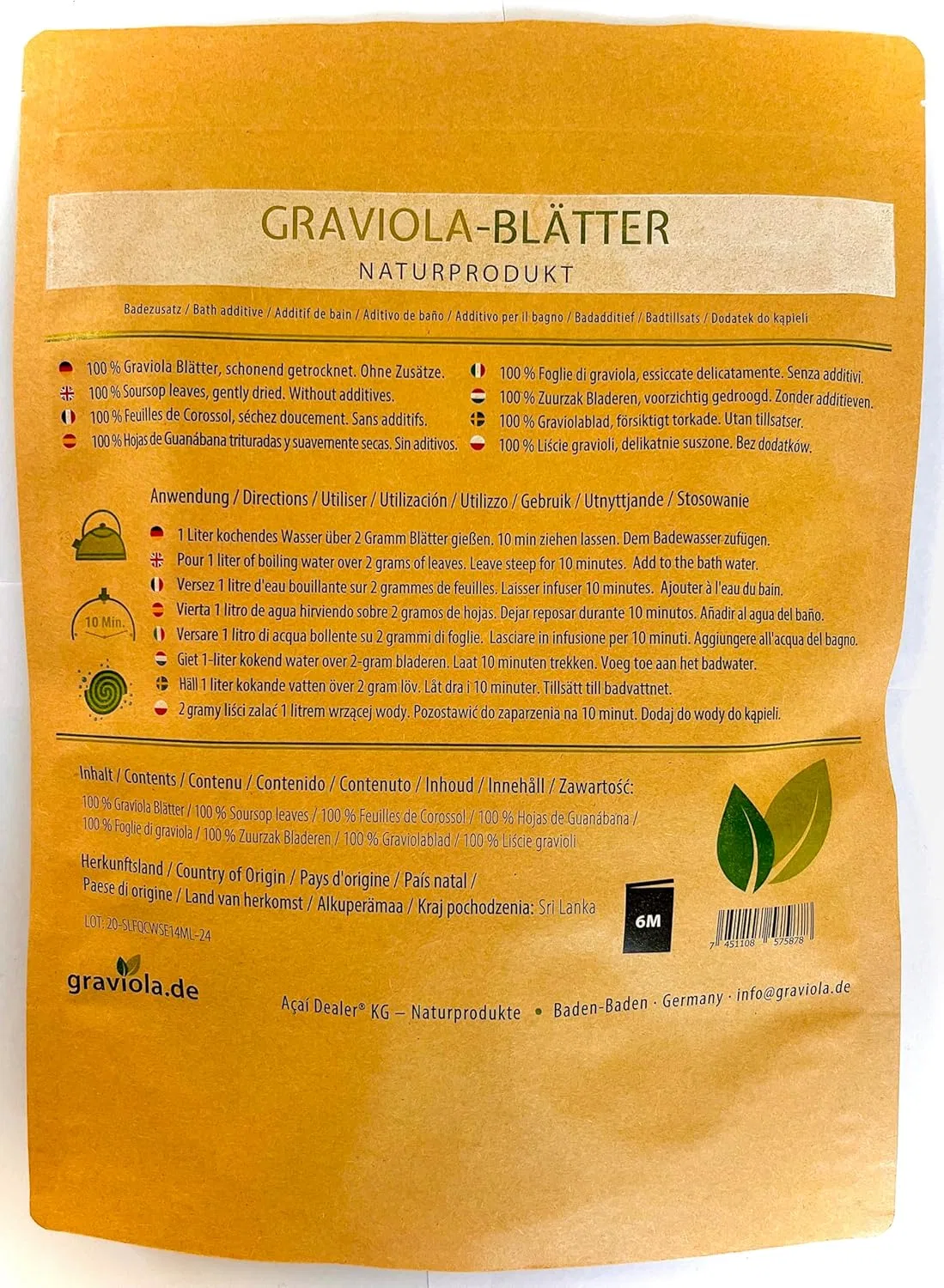 Чай Tub Teas Graviola Blätter, 4 x 100 г, Graviola.de — фото 2
