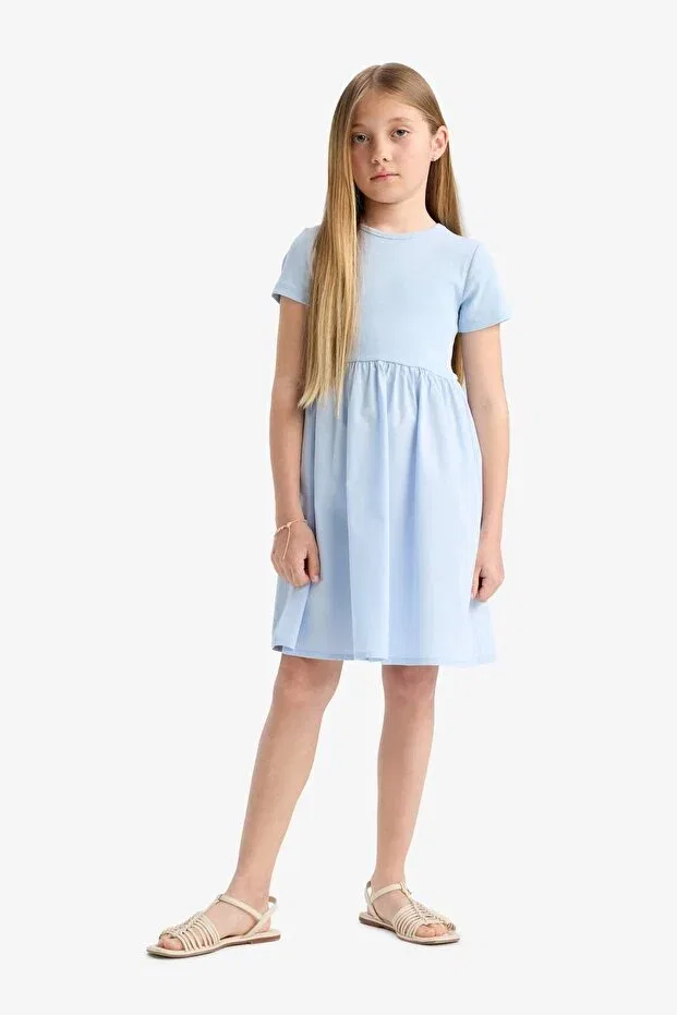 Детское платье для девочек хлопковое Defacto, Light Blue — фото 2
