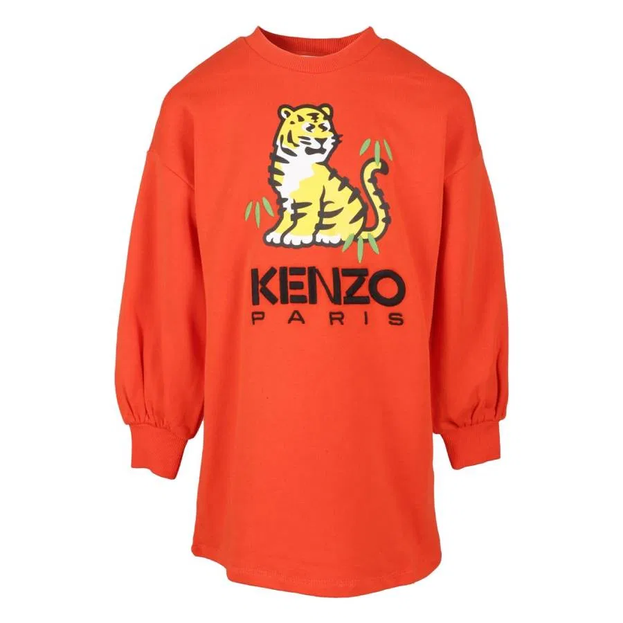 Платье с длинным рукавом с принтом Kids Tiger Print Long-Sleeve Dress Kenzo, Poppy