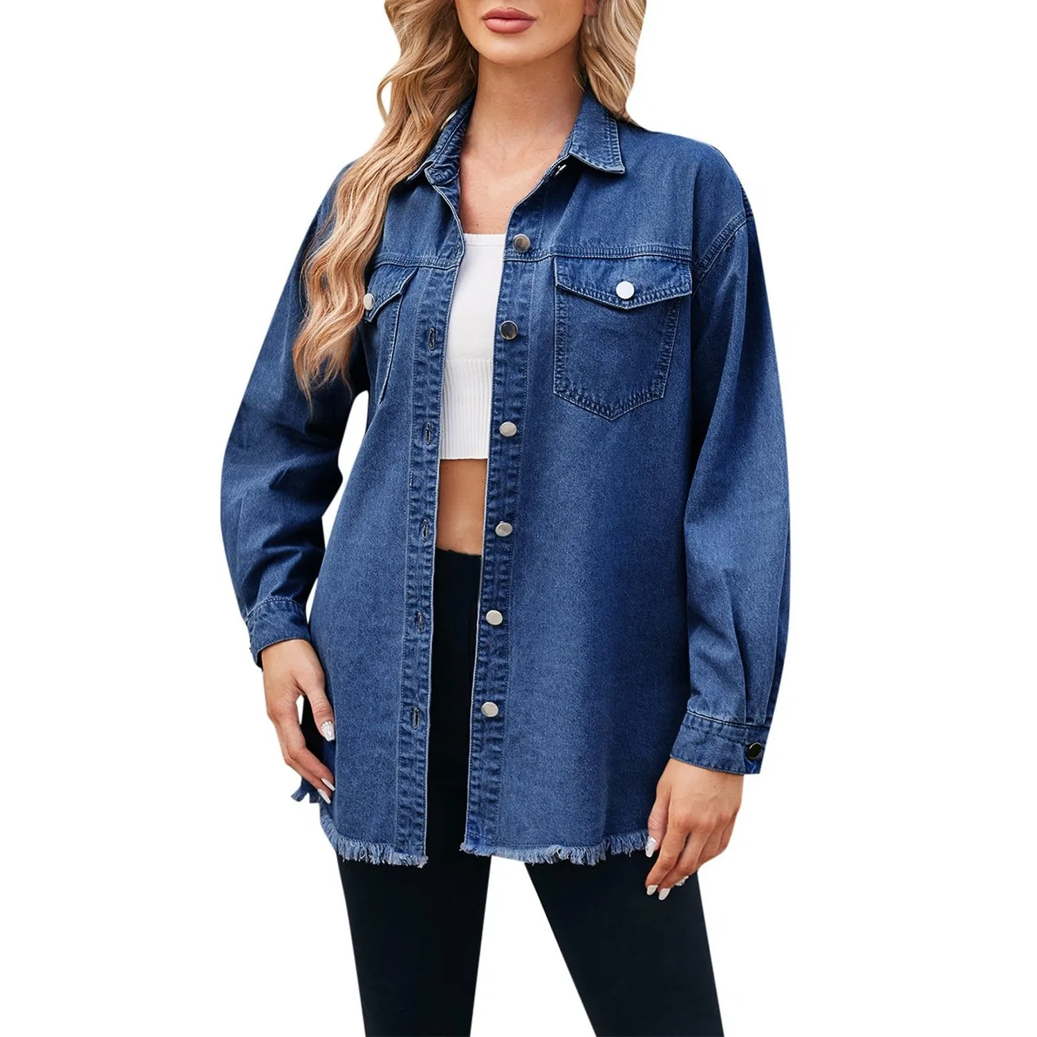 Женская джинсовая куртка оверсайз с бахромой Cowboy Vintage Western, dark blue