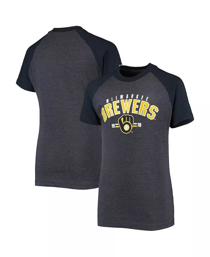 

Темно-синяя футболка с принтом реглан Big Boys Milwaukee Brewers Stitches