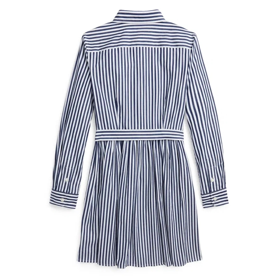 Платье-рубашка с полосатым принтом и поясом Kids Stripe Pattern Belted Shirt Dress Polo Ralph Lauren, Newport Navy/White — фото 2