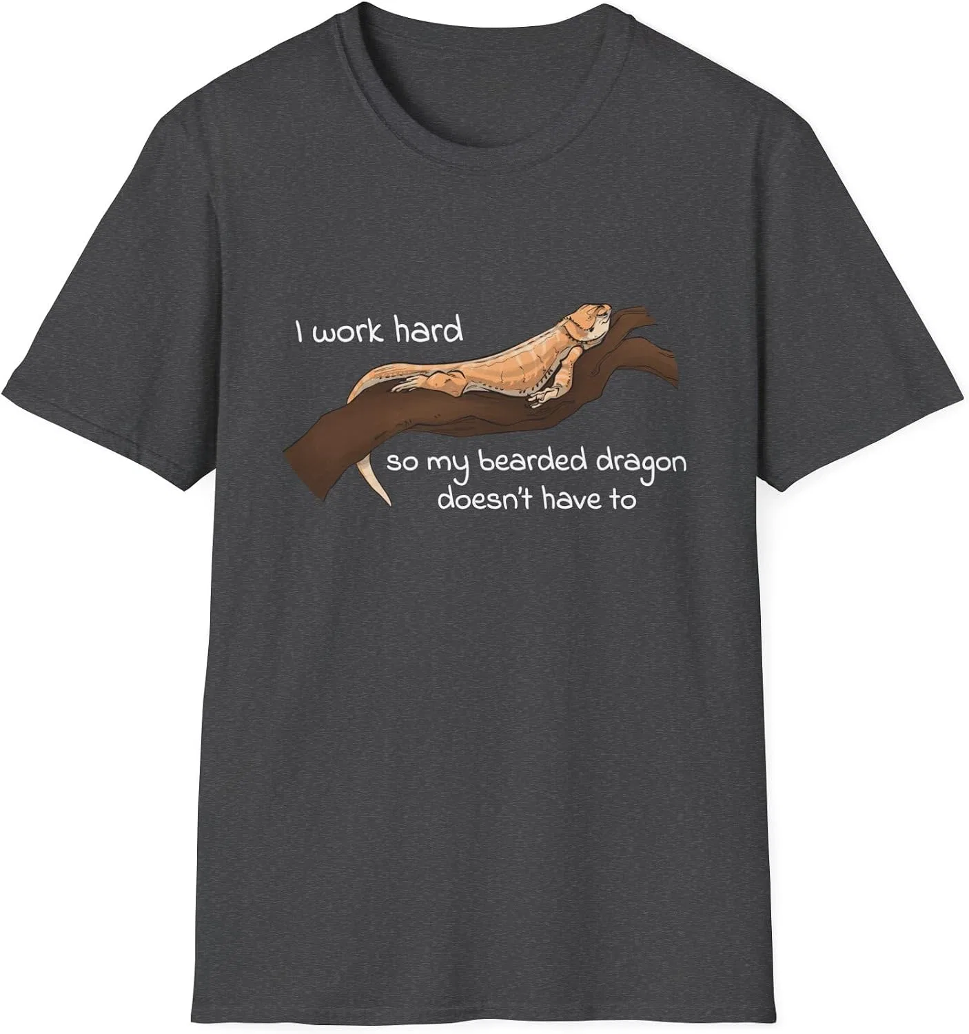 Футболка с принтом I Work Hard So My Bearded Dragon Doesn't Have To, тёмно-серый меланж