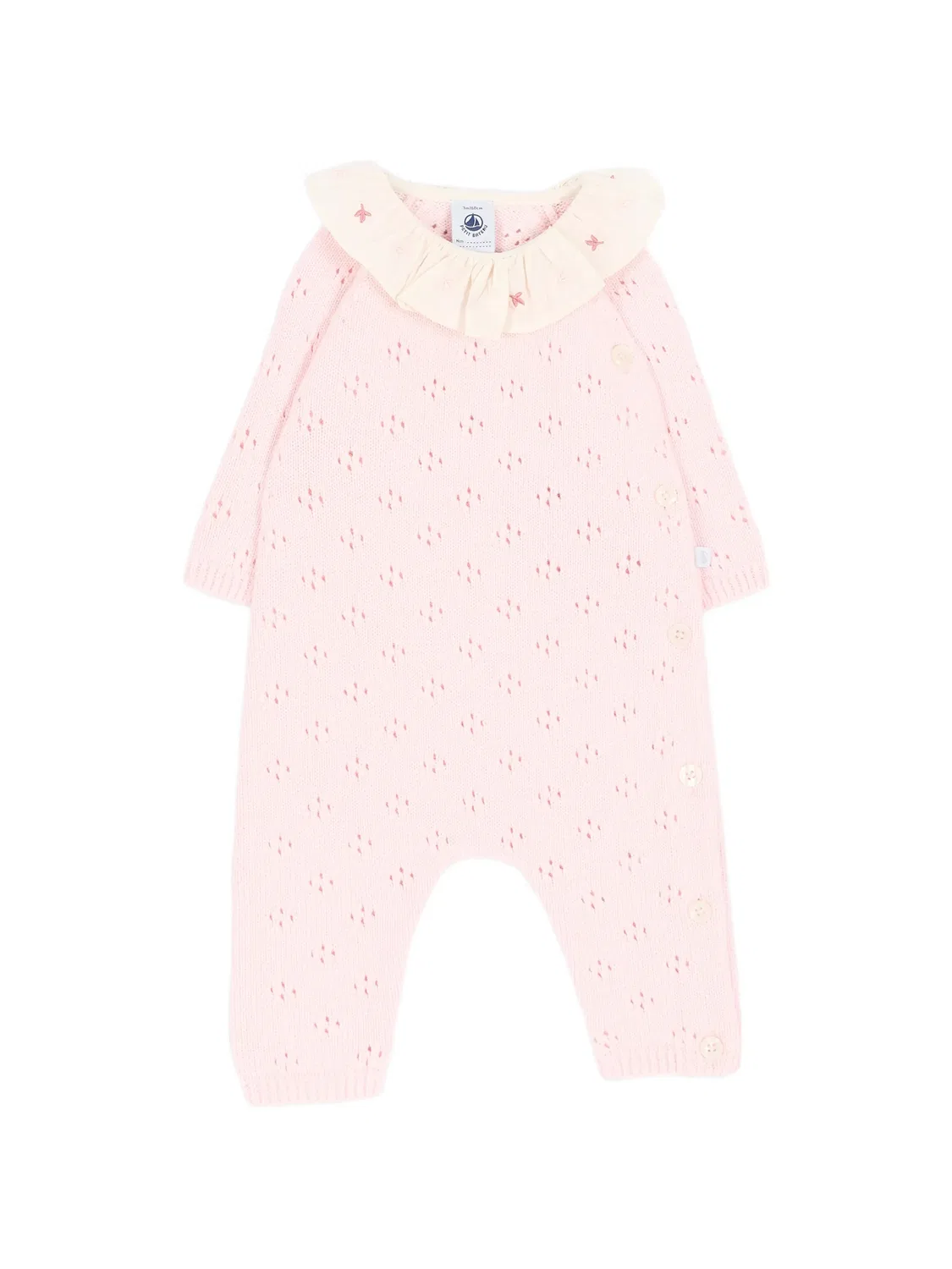 Ажурный комбинезон с оборками Petit Bateau, розовый