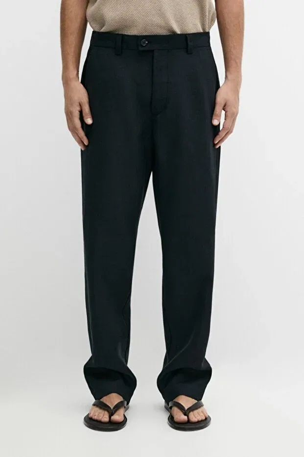 Мужские брюки льняные Massimo Dutti, Dark Blue — фото 2