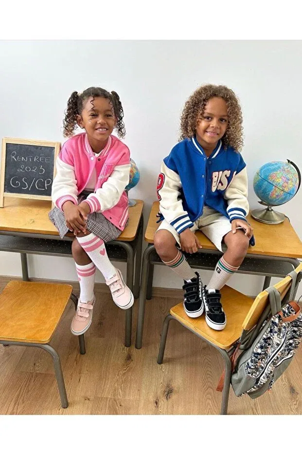 Детская куртка-бомбер с принтом Unisex USA Embroidered College Bomber Pink Hippo Kids, Saks Blue — фото 2