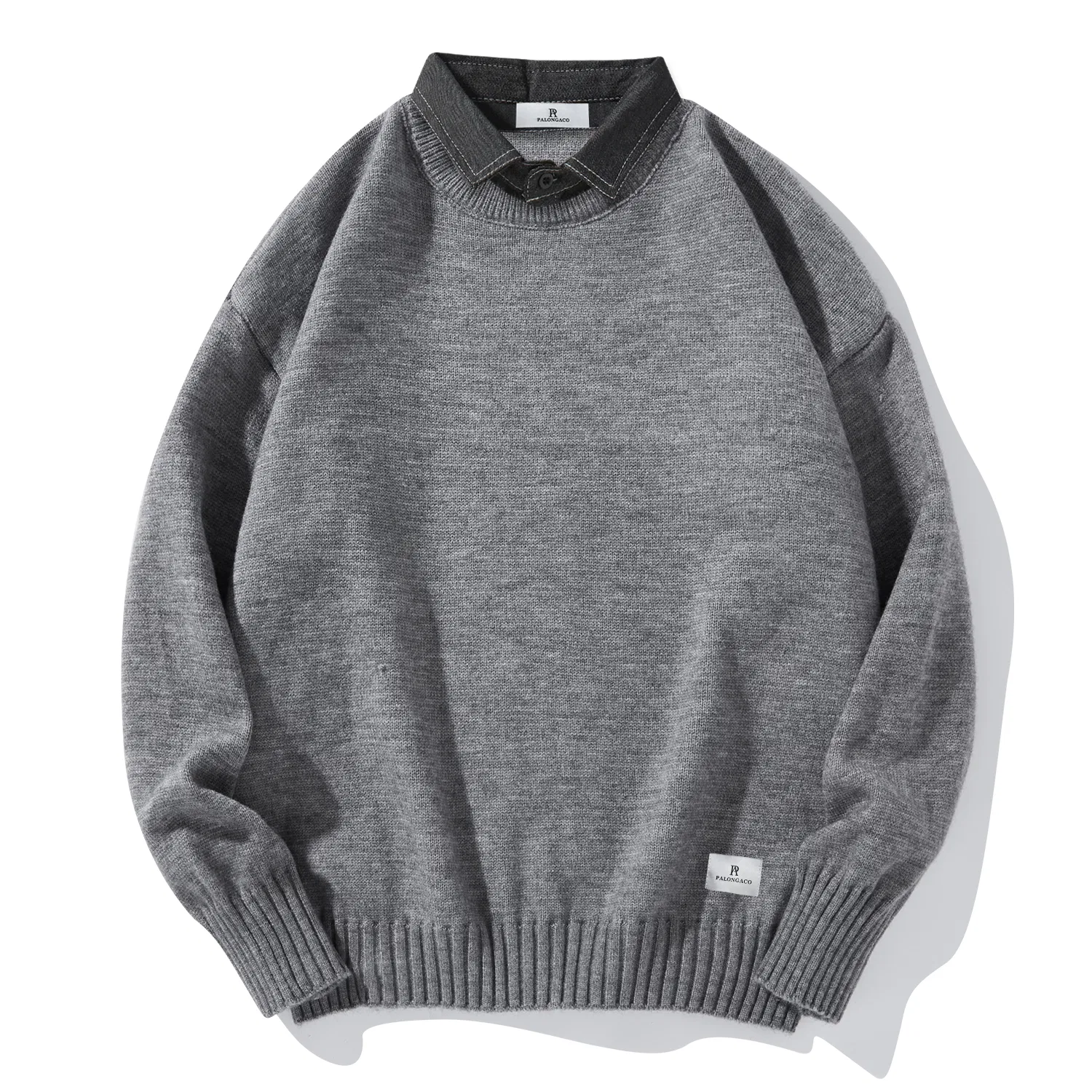 Детский свитер с воротником и джинсовым воротником Denim Collar, PAL ONGACO, Gray
