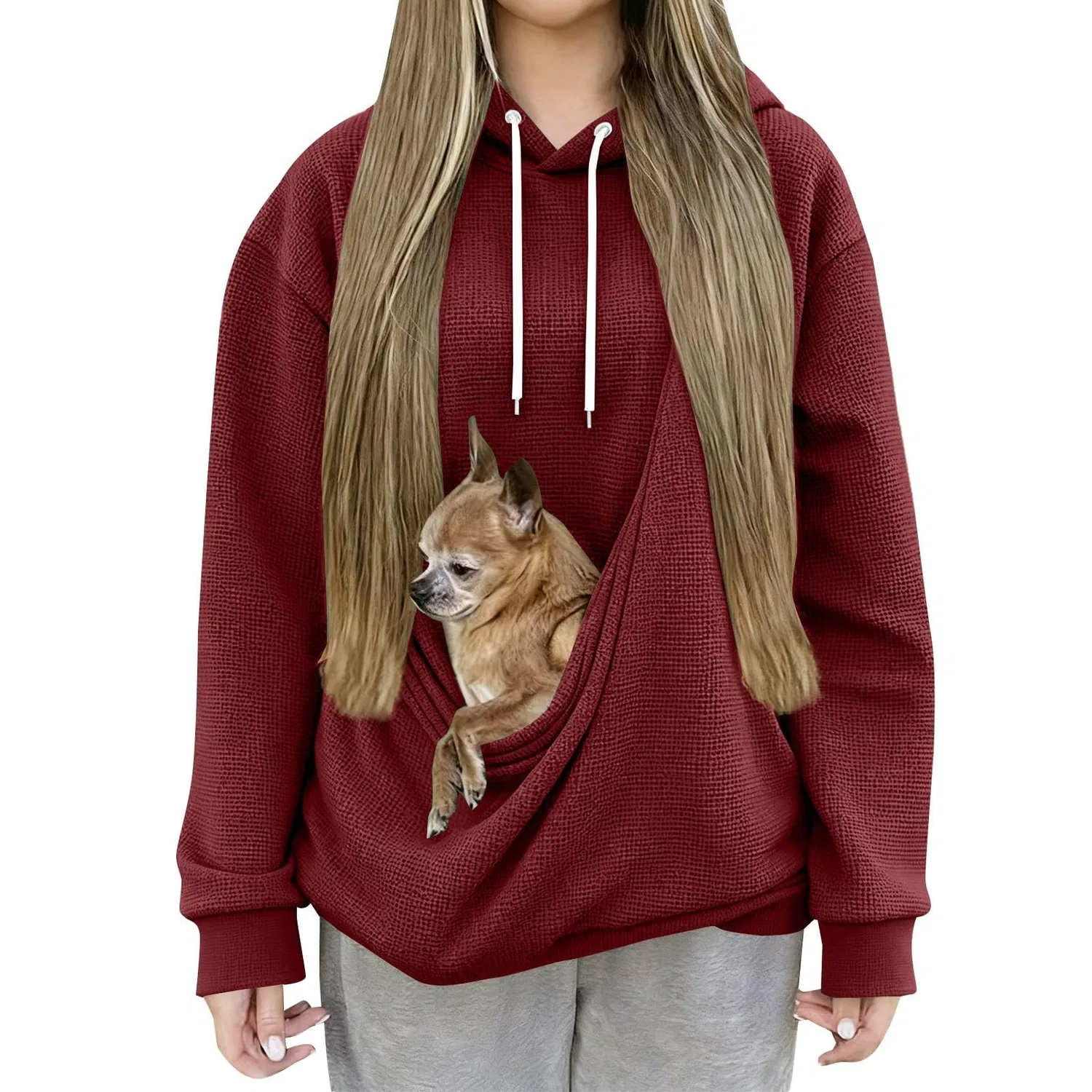 Женский худи с длинным рукавом и карманом-кенгуру Cat Hoodie, Z11 Red #1 — фото 2