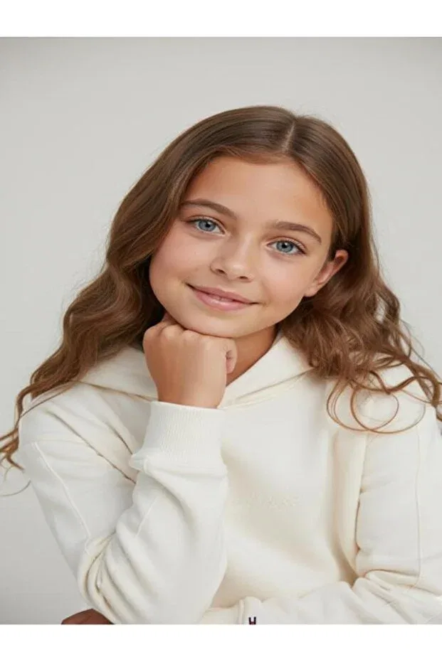 Детское худи для девочек хлопковое Tommy Hilfiger, Ecru — фото 4