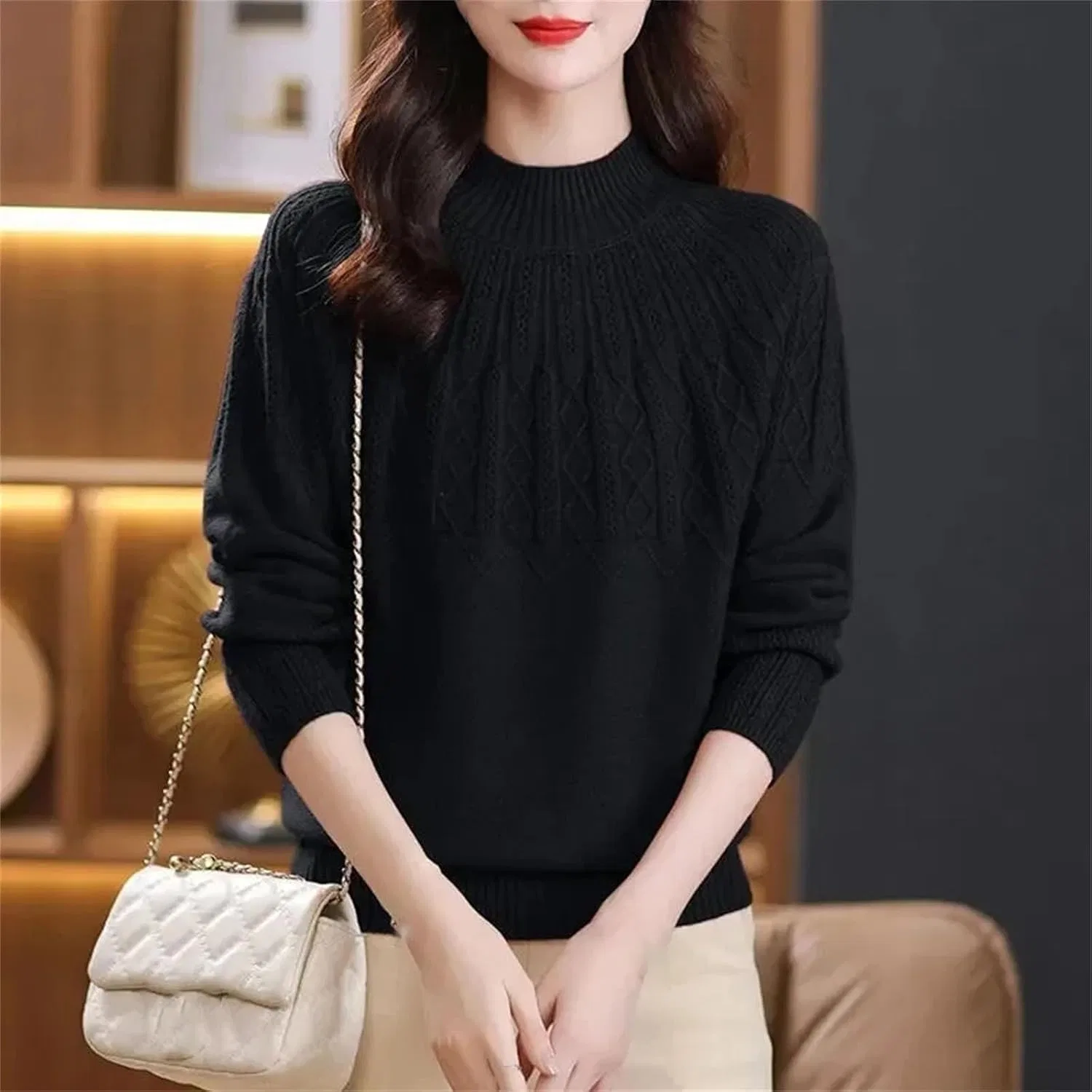 Женский свитер с высоким воротом, Slim Fit, Mockneck, красный — фото 4