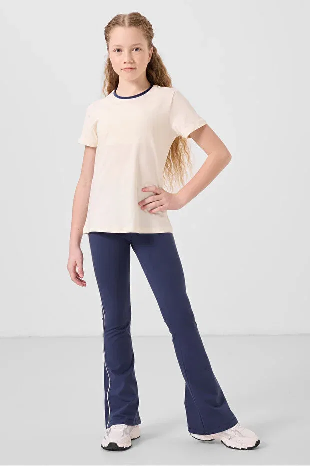 Детские леггинсы для девочек хлопковые Spanish Leg Tommy Life, Ecru/Indigo