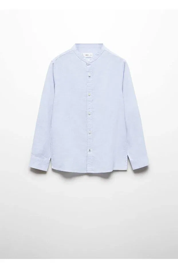 Детская рубашка для мальчиков льняная Mango Kids, Sky Blue — фото 3