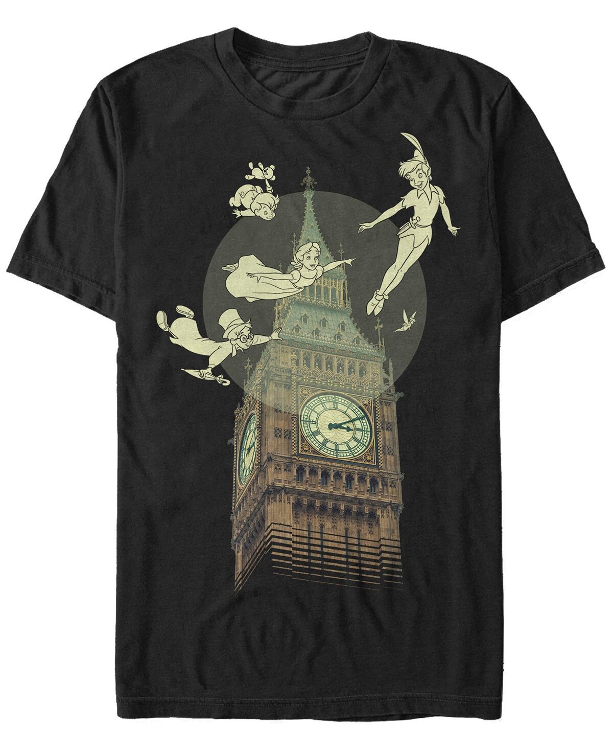 

Мужская футболка с коротким рукавом disney peter pan the darlings flying by clock tower Fifth Sun, черный