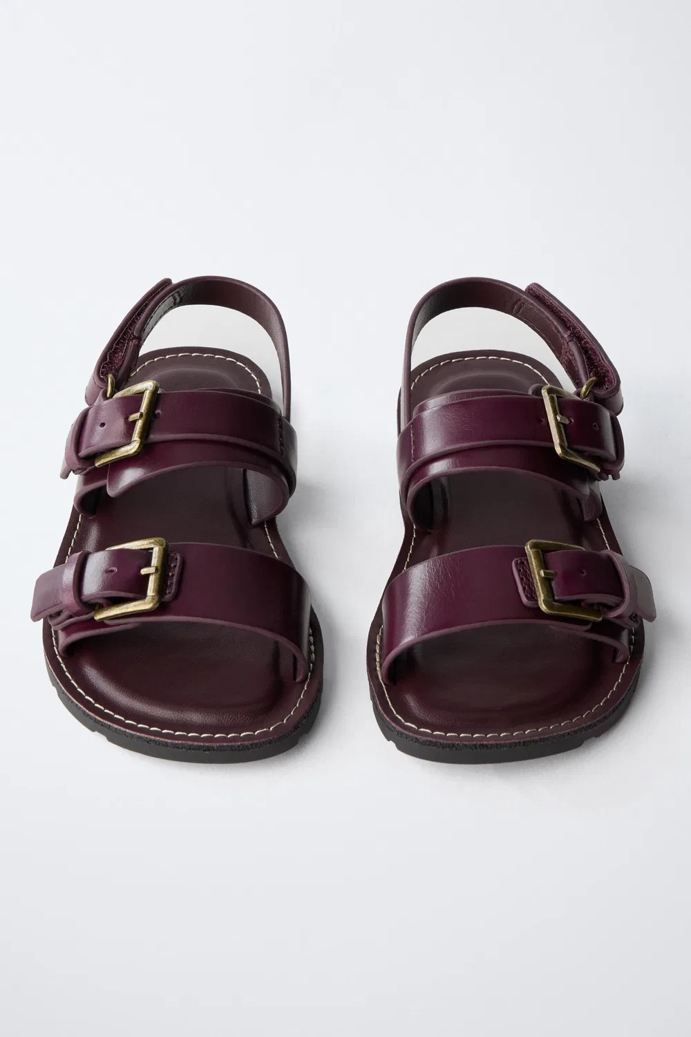 КОЖАНЫЕ САНДАЛИ ZARA, Aubergine Purple — фото 4