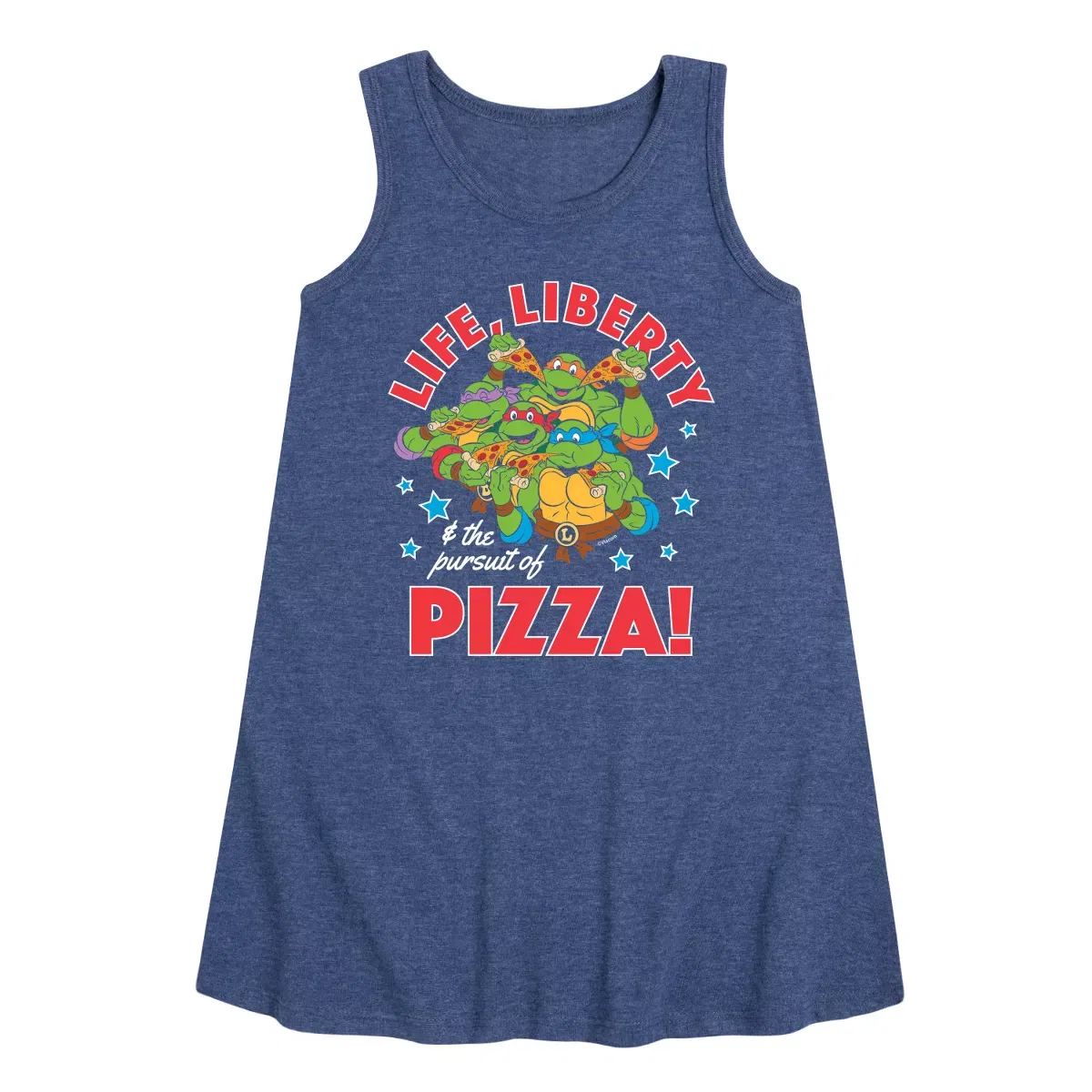 Детское платье-трапеция для девочек без рукавов Life Liberty Pursuit Of Pizza Teenage Mutant Ninja Turtles, Heather Navy
