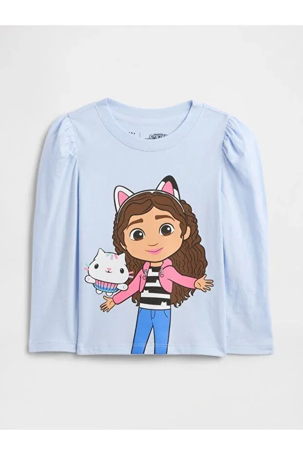 Детская футболка с длинным рукавом Gabby's Dollhouse Puff Sleeve Graphic T-Shirt Gap, Light Blue
