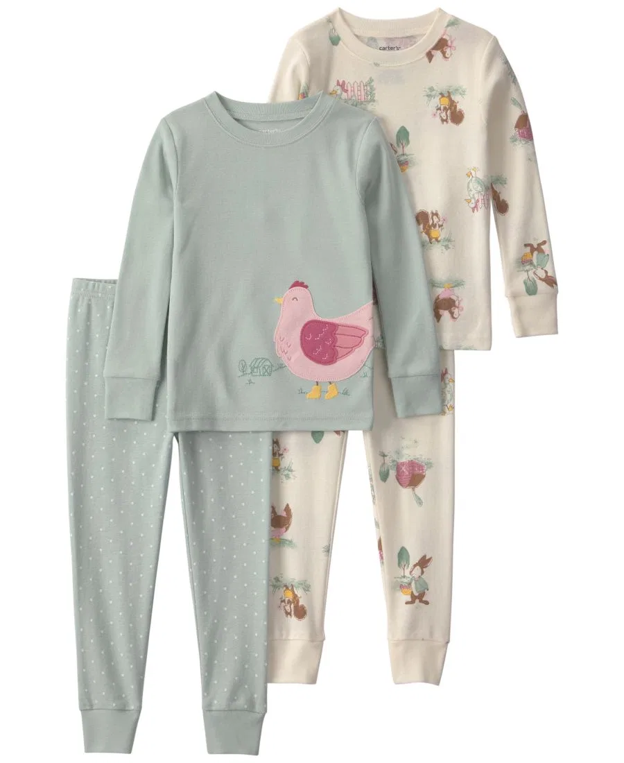Комплект пижам хлопковый с длинным рукавом Carter's, Green/Cream