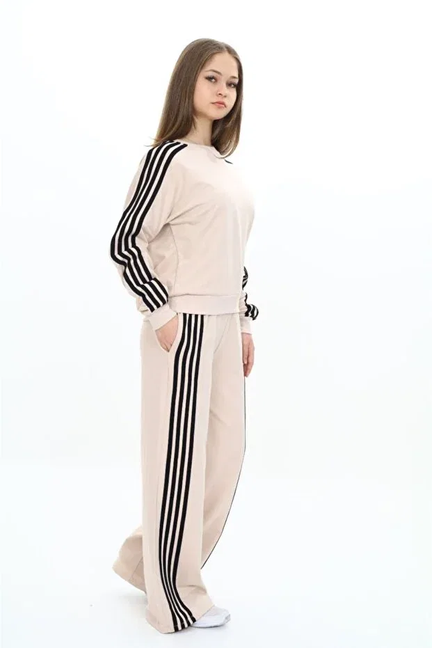 Детский спортивный костюм для девочек в полоску Oversize Sportswear Asortix, Beige — фото 3