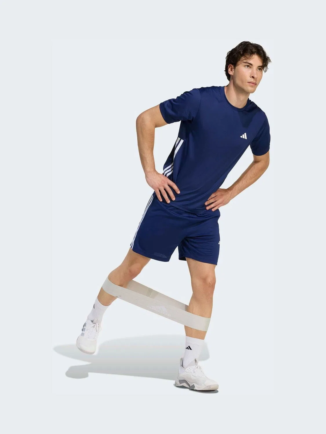 Шорты тренировочные Workout Essentials Base 3-Stripes Pique adidas, синий — фото 3