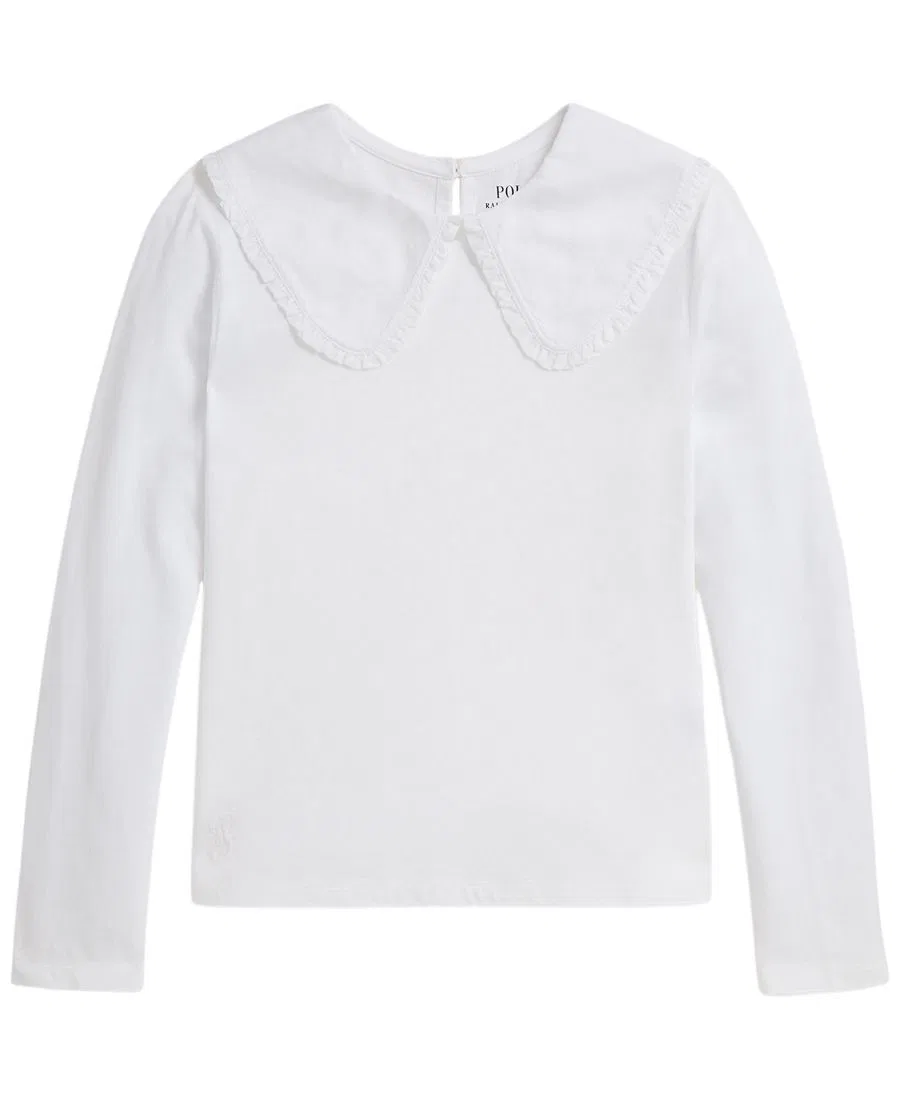 Детская футболка из хлопкового трикотажа с оборками (7-16 лет) Polo Ralph Lauren, White — фото 4