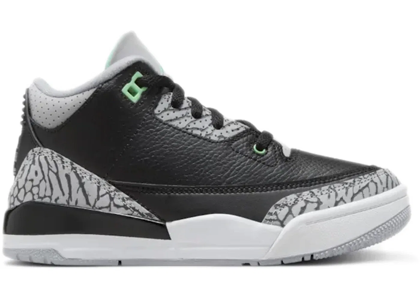 Детские кроссовки с высоким верхом Jordan 3 Retro, Black/Green Glow/Wolf Grey/White