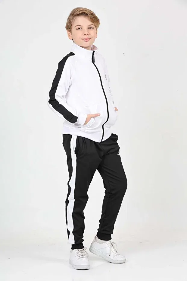 Детский спортивный костюм для мальчиков с принтом Run Life, White Black — фото 2
