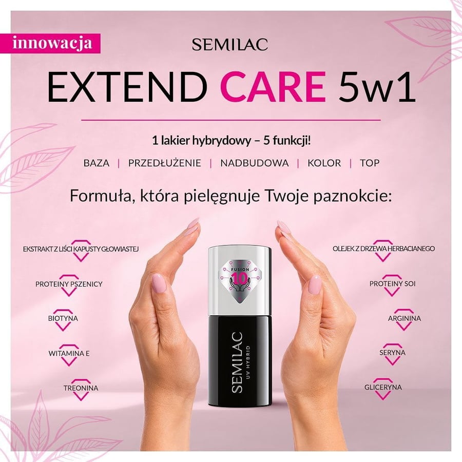 Semilac 806 Extend Care 5in1 Glitter Delicate Pink, 7 мл Hybrid, Colored Base Top Varnish — фото 3