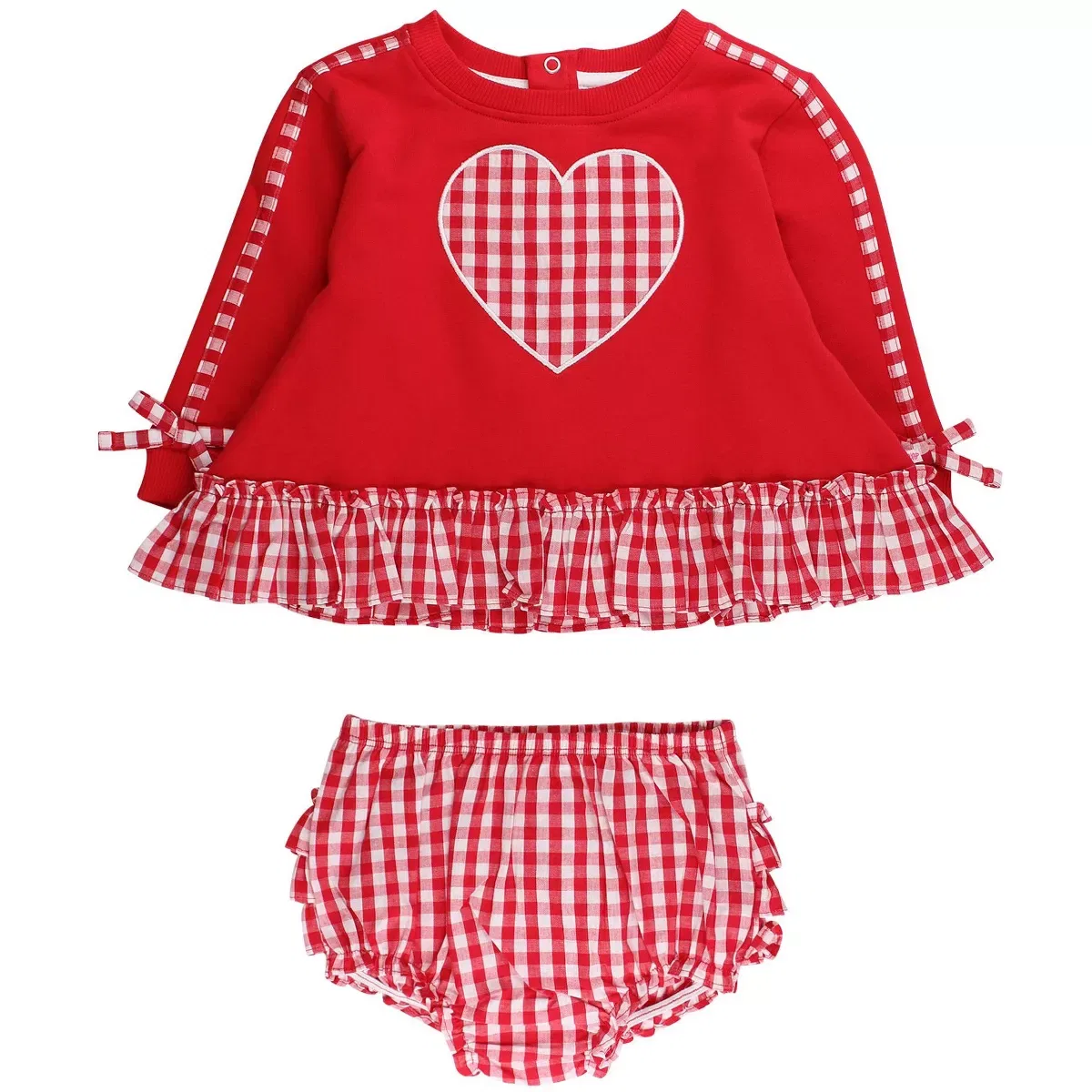 Детский комплект свитшот и шорты-трусики с принтом RuffleButts, Heart Red Gingham