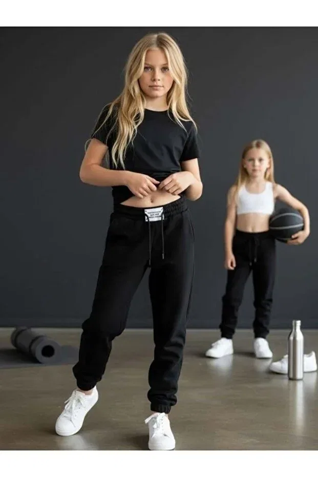 Детские спортивные штаны для девочек утепленные Zekids, Black