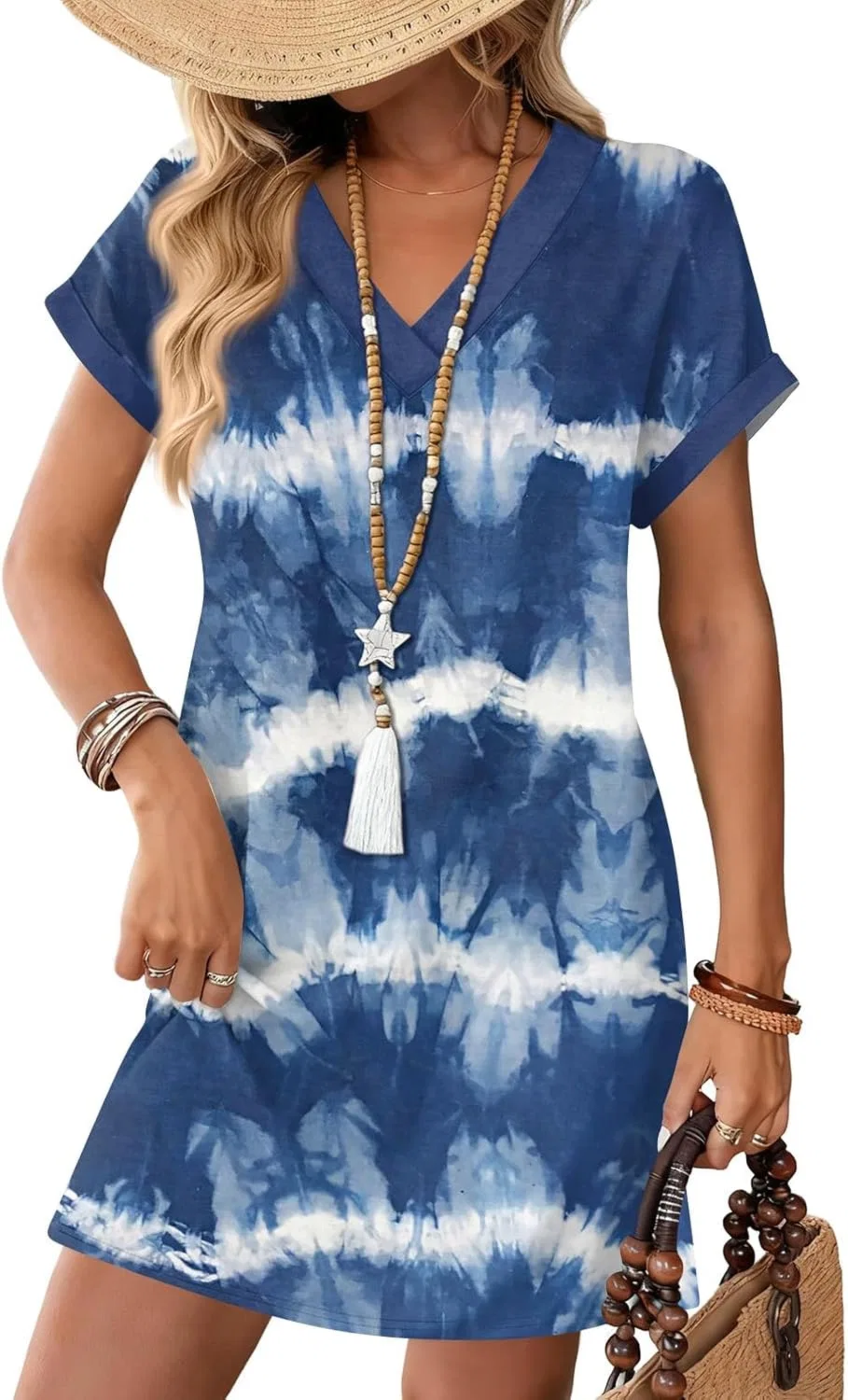 Женское летнее платье с V-образным вырезом Casual, Blue — фото 3