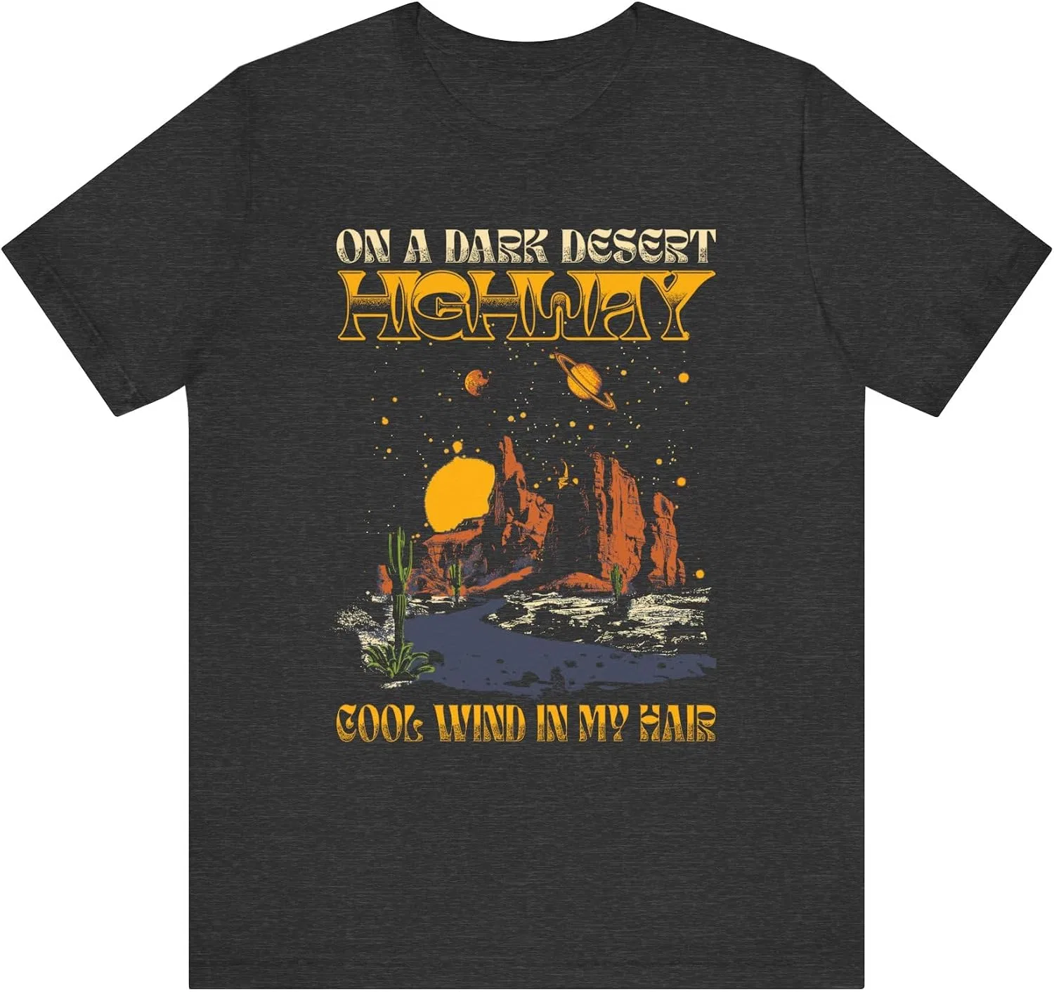 Женская футболка с принтом On A Dark Desert Highway Bella Canvas 3001, Dark Grey Heather