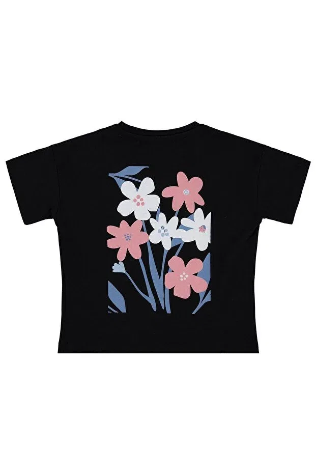 Детская футболка для девочек с принтом Colorful Floral Printed Civil Girls, Black — фото 2