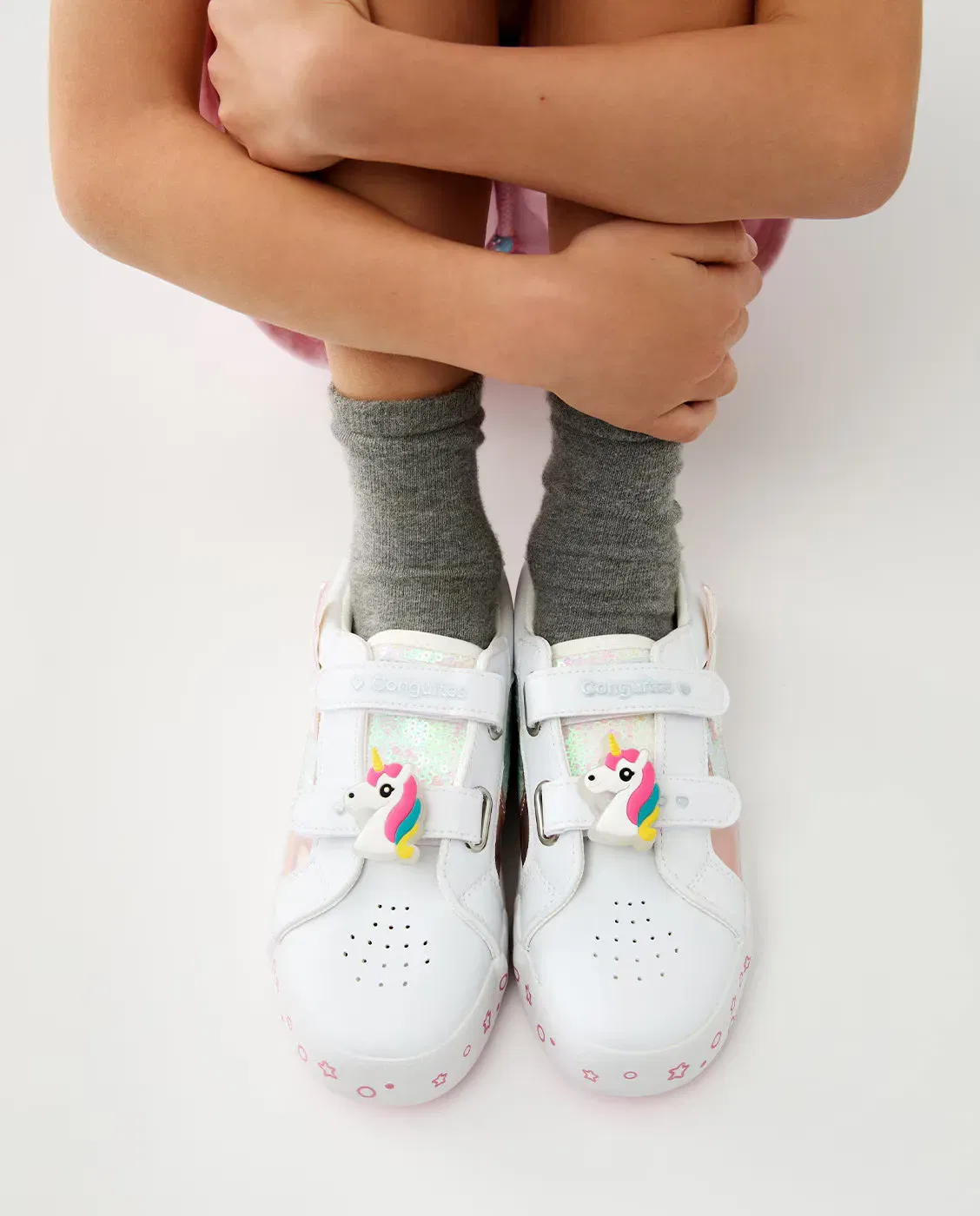 Детские кроссовки для девочек со светящимся эффектом Unicorn Conguitos, Blanco / Rosa — фото 2