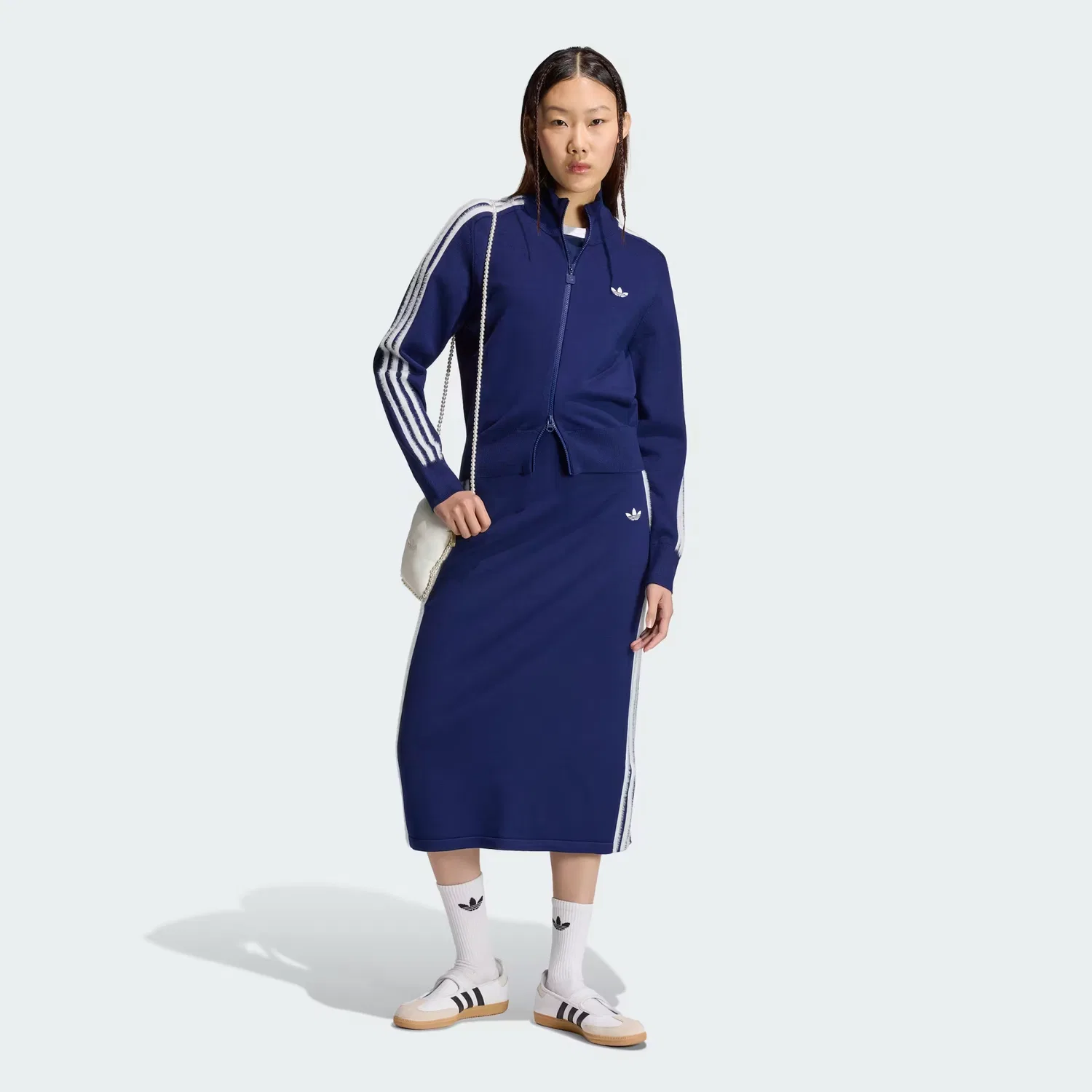 Женская вязаная спортивная куртка с высоким воротом Firebird Adidas Originals, темно-синий/белый — фото 4