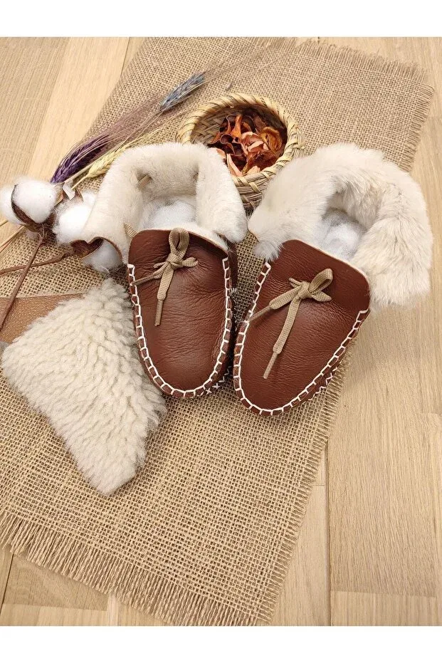 Детские пинетки из натуральной кожи с органическим хлопком Sitilin, Brown