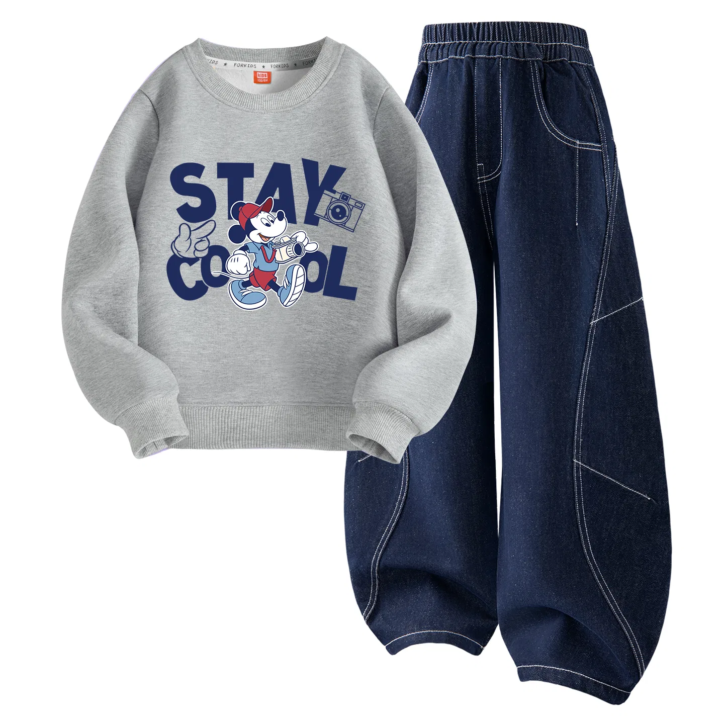 Детский спортивный костюм с принтом Dazzling Heart K Pink, джинсовые шорты, Disney, Denim Dark Blue — фото 3
