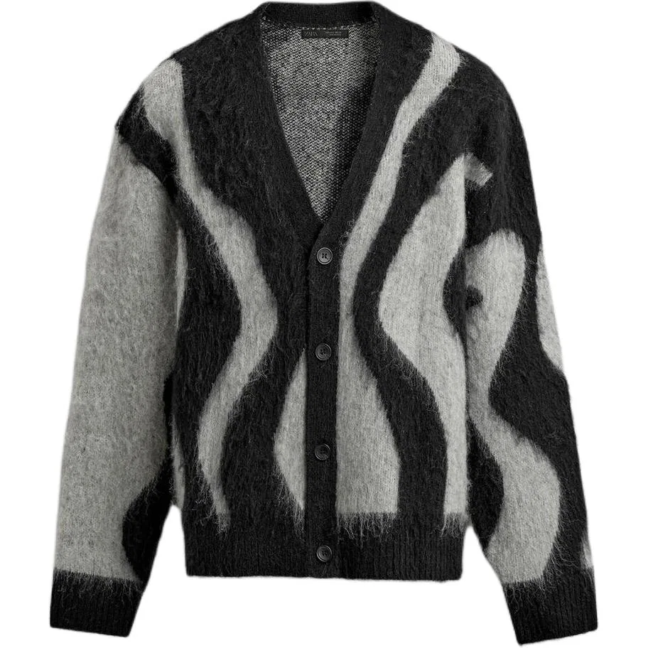 Мужской кардиган с V-образным вырезом Black ZARA, черный