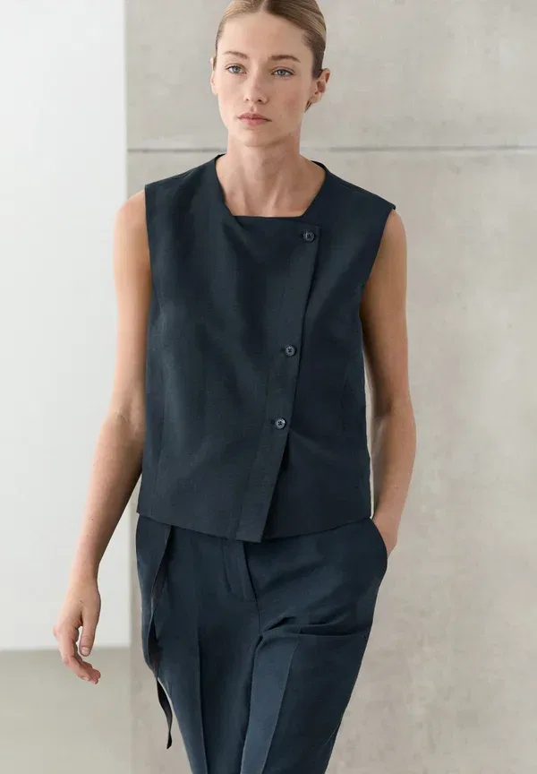 Жилет из льна и хлопка Waistcoat Massimo Dutti, крапчатый темно-синий