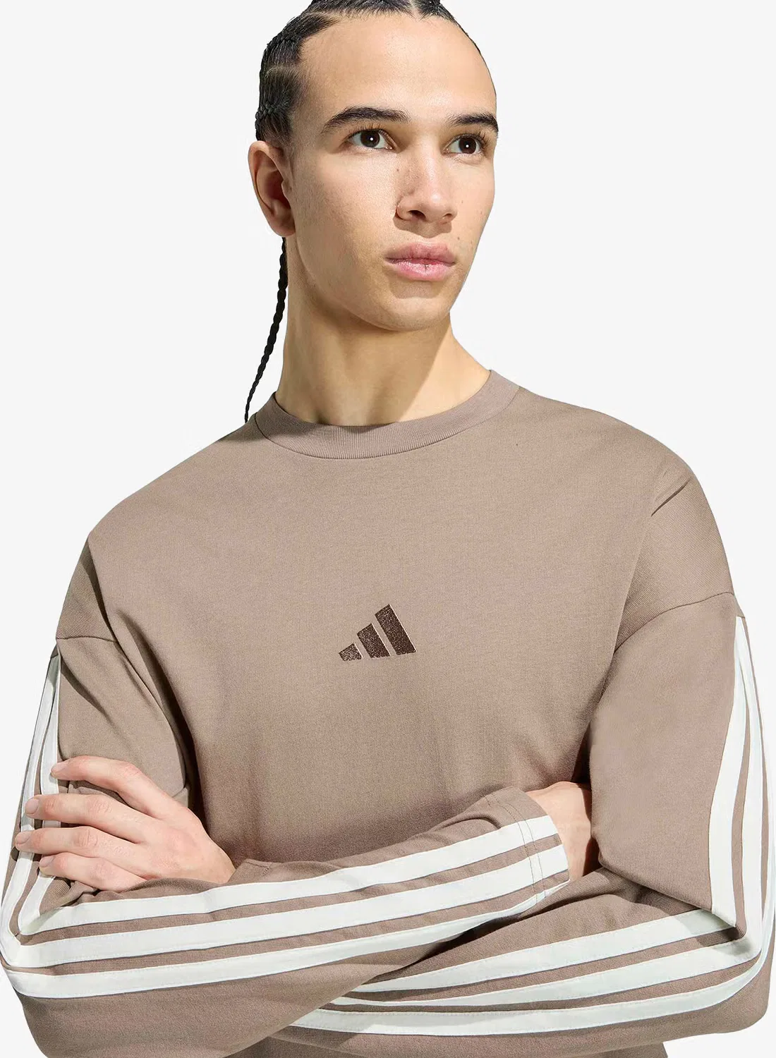 Футболка с длинным рукавом 3-Stripes Adidas, хаки — фото 3