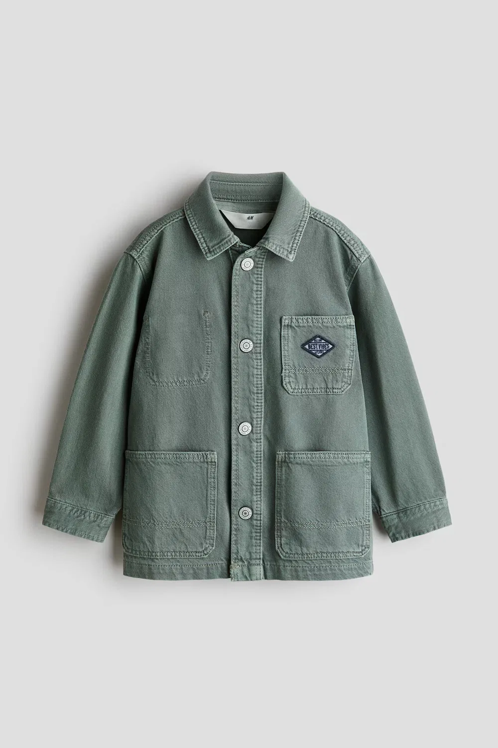 Хлопковая рубашка свободного кроя H&M, Mattgrün/Best Vibes — фото 3