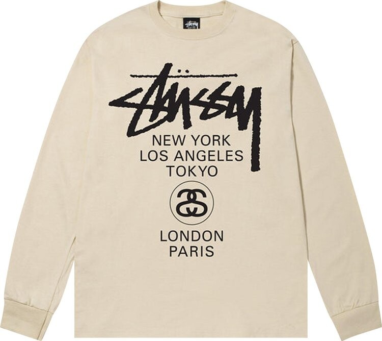

Лонгслив Stussy World Tour Long-Sleeve Tee 'Putty', кремовый